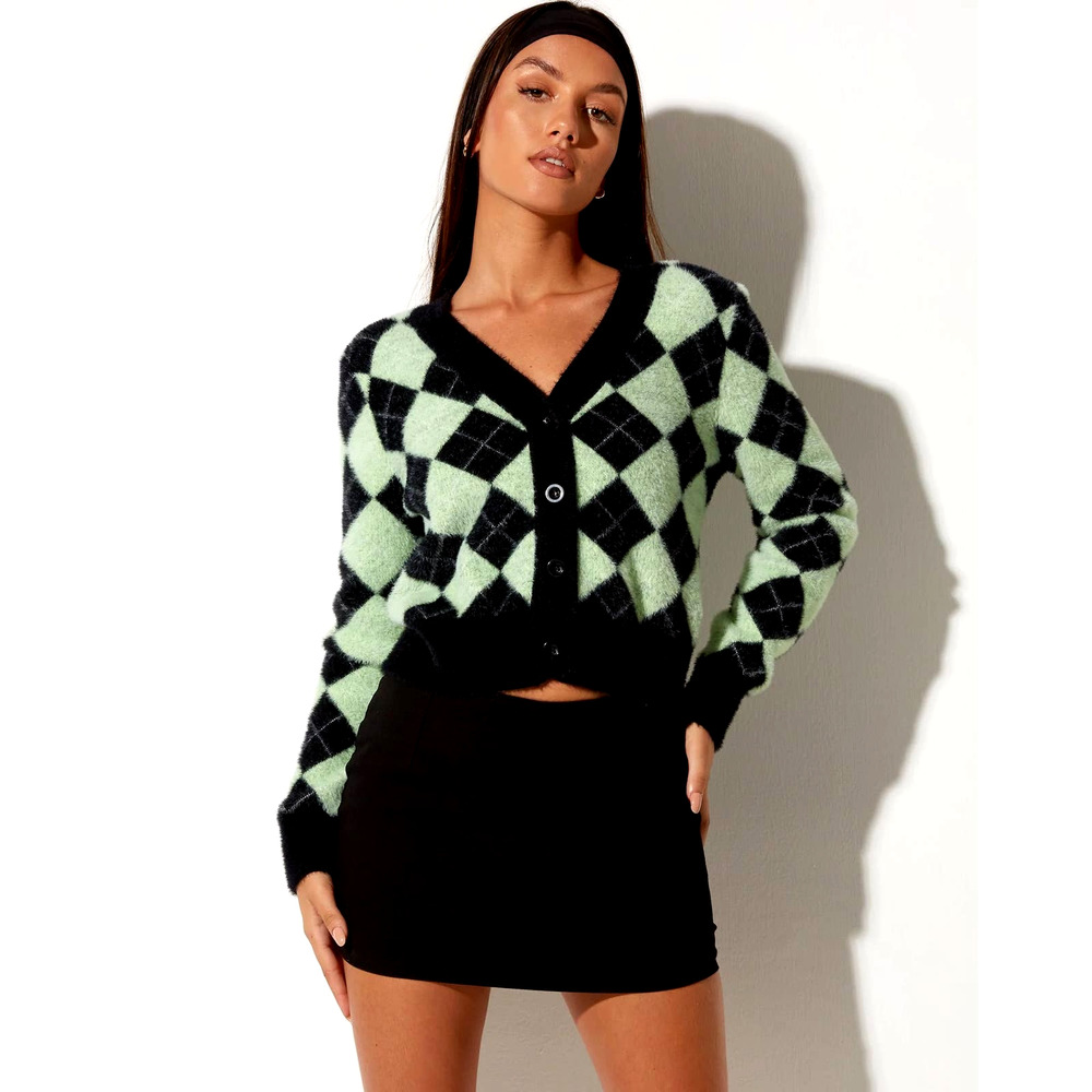 MOTEL ROCKS Saidi Cardigan Diamond Black Green XS